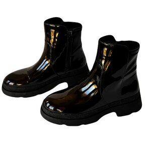 Steve Madden Kids' Black Patent Easy Zip On Trap Boots Size 4 New w/o Box